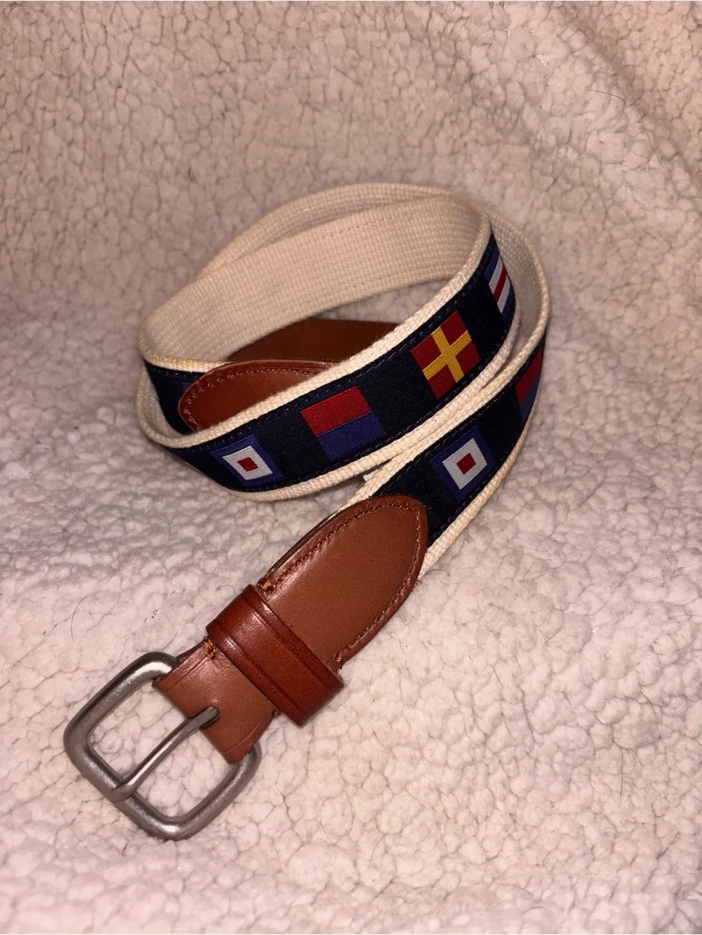 J.Crew Men’s Size 34 Nautical Signal Flag Ribbon Belt Leather Canvas